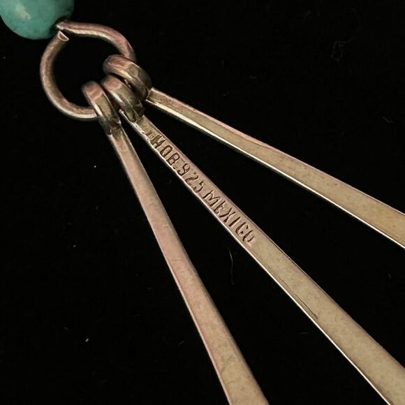 Vintage HOB MEXICO Sterling Silver Paddle Drop Turquoise Bead Dangle Earrings 3” - Picture 4 of 7